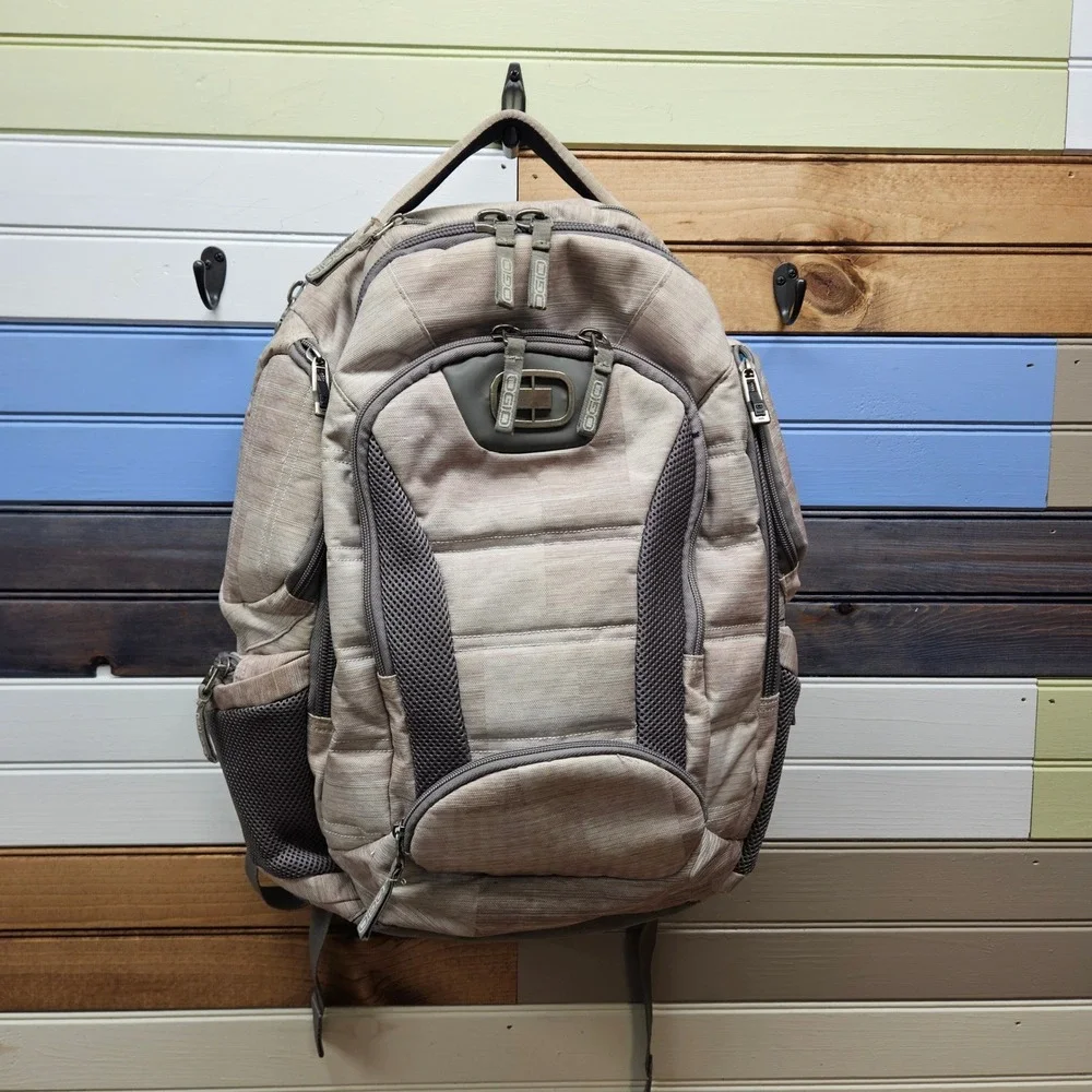 OGIO Laptop Backpack Tan Gray Multi Compartment Tech Bag Travel Commuter